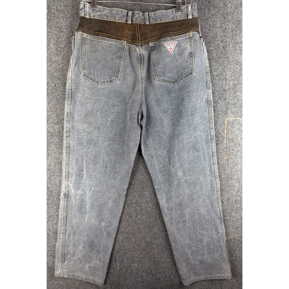 Guess Georges Marciano Jeans Men's 33(29x29) Stone Wash Denim Leather Trim Yoke